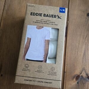 Eddie Bauer Cotton Crew T-Shirts - Large White ONLY 3 IN BOX NOT 4 NEW
